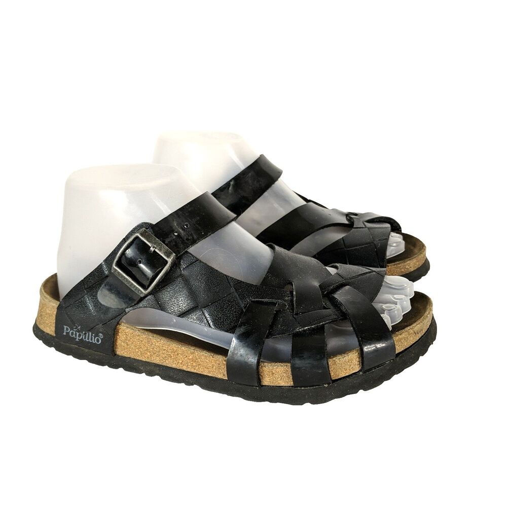 Papillio Birkenstock Pisa Black Patent Leather Slide Sandal Women Size 37 US 6